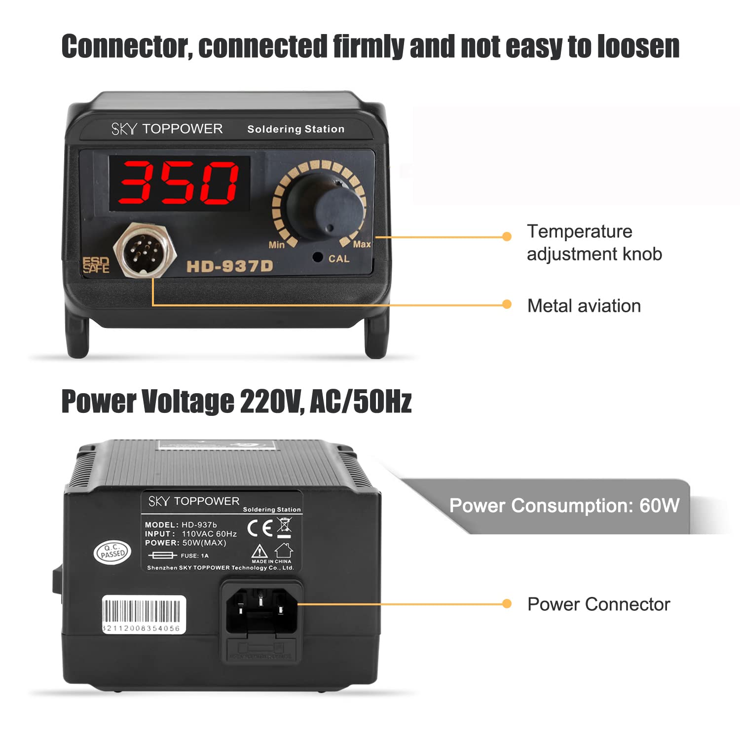 60W Digital Soldering Iron Station Kit，Anti-Static Solder Station，ESD Safe, with °C/°F Display ，DIY Tools - Image 2
